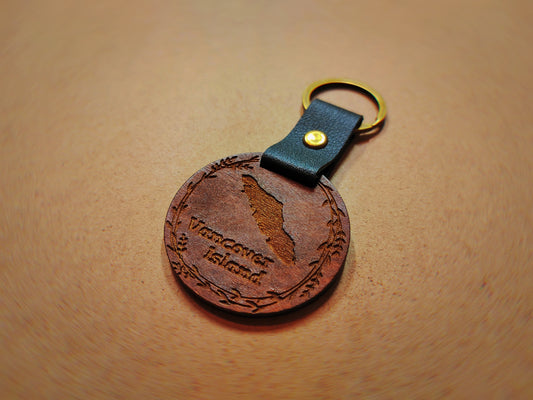 Custom Round Wood Keychain | Personalized Leather Keyring